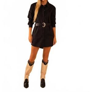 NEW CARE TUCKER basic preslie poplin shirt mini dress in black